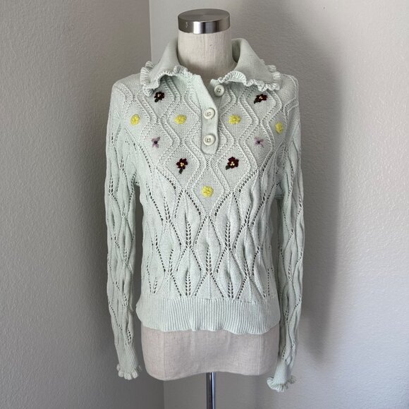 Sandy Liang X Target Chantilly Rib Knit Pullover Sweater Peter Pan Neckline Embr - Picture 1 of 6